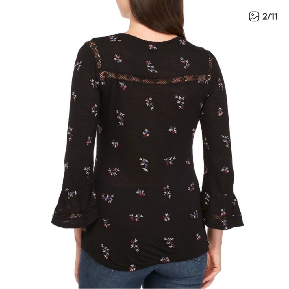 Lucky Brand black embroidered ruffle sleeve top blouse 1X - Picture 2 of 8